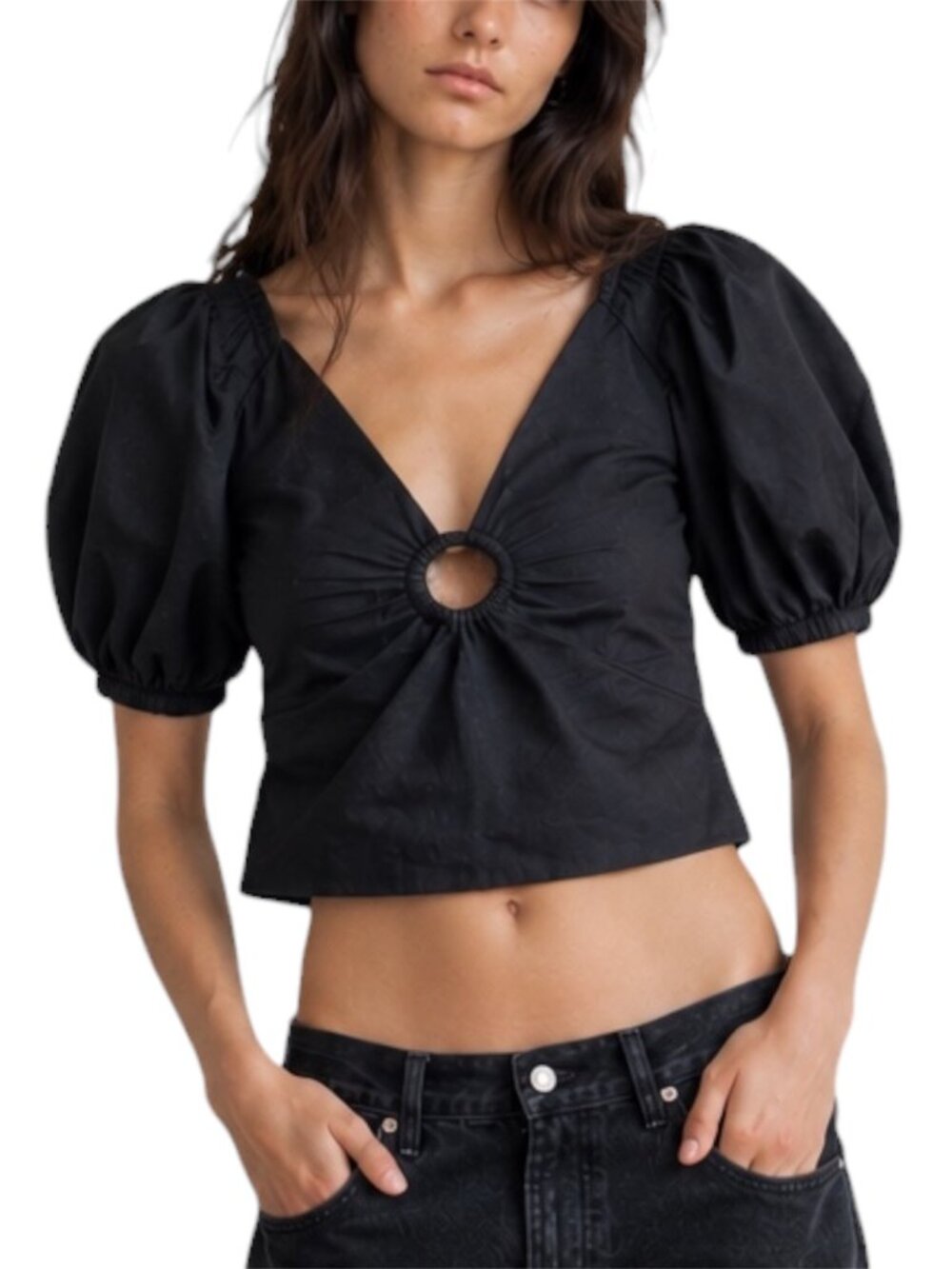 Size S Abercrombie & Fitch Black Puff Sleeve Sweetheart Crop Top